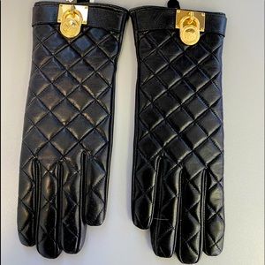 Michael Kors Tech Leather Gloves with Gold Charm